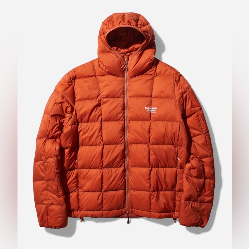 Orange Hooded Puffer Jacket - PAS NORMAL STUDIOS